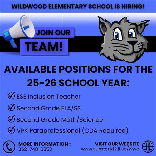 WWES is hiring for the 25/26 school year. Call 3527483353 for more information