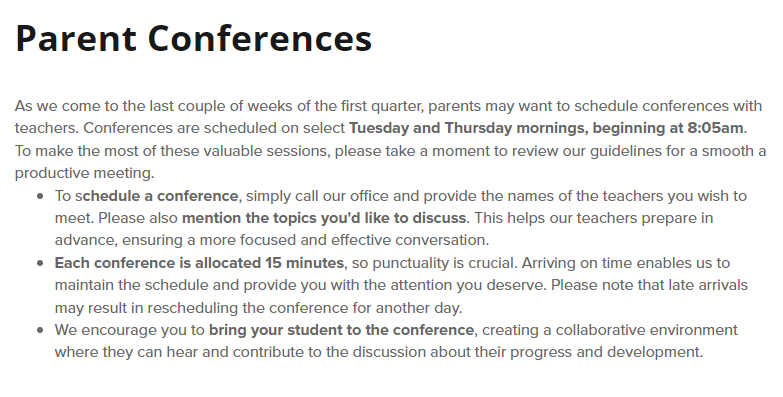  Parent conference information