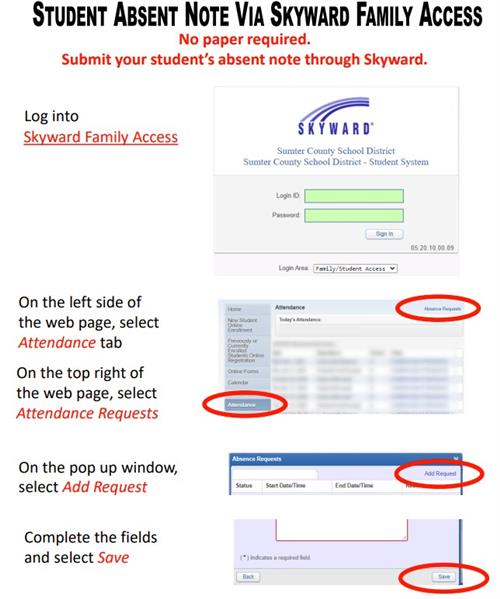 An image describing how to add attendance notes in Skyward