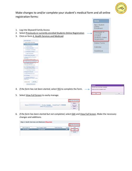 Page 1 of image for how to update registration forms on Skyward