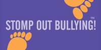 Picture of feet on a purple background that says stomp out bullying!
