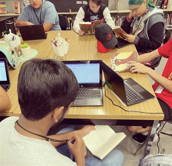 Student working in library