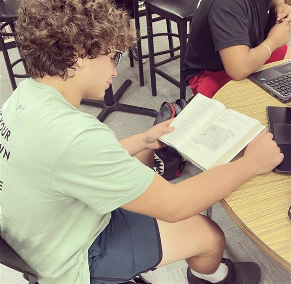 Student working in library