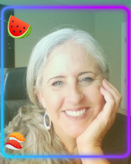 selfie from flipgrid with silly filter of Mrs. Dorsey, a smiling woman with gray hair in a ponytail selfie from flipgrid with silly filter of Mrs. Dorsey, a smiling woman with gray hair in a ponytail