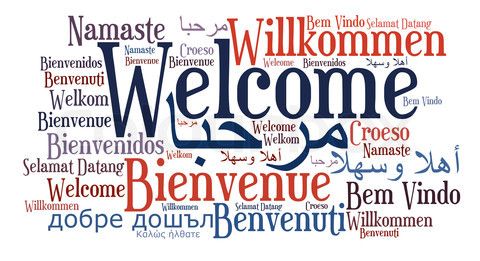 Welcome in different languages sign
