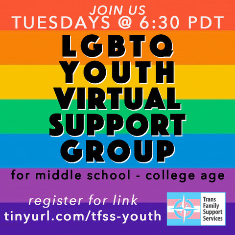 Flyer for LGBTQIA Virtual Youth Support Group