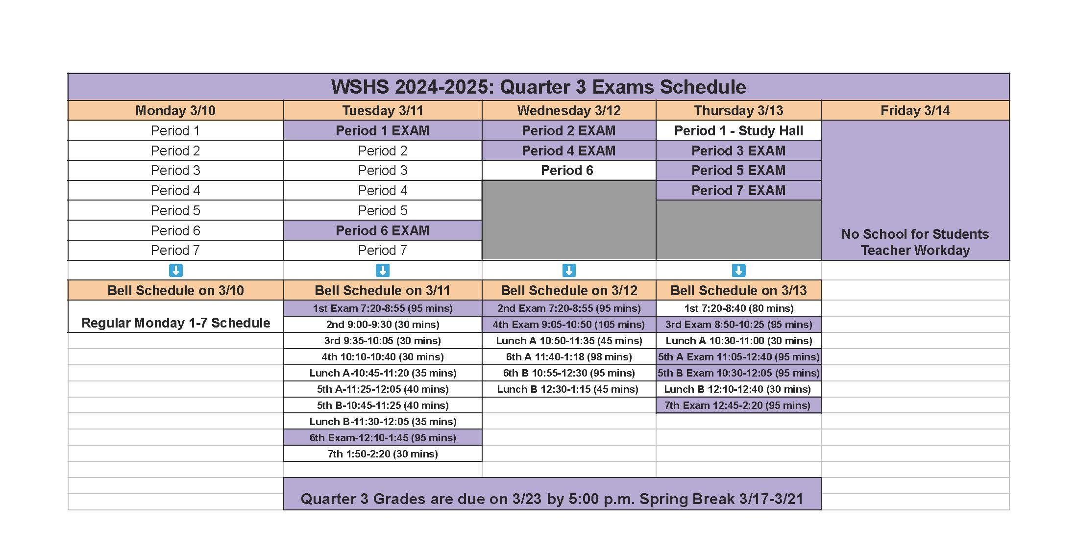 exam schedule