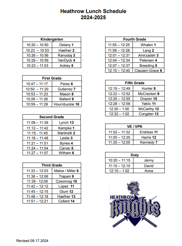 Lunch Schedule
