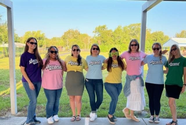 Second Grade team left to right Mrs. Weeden, Ms. Douglas, Mrs. Palmer, Mrs. Rooks, Mrs. McKnight, Mrs. Dwyer-Smith, Mrs. Miller, Ms. Lantzy