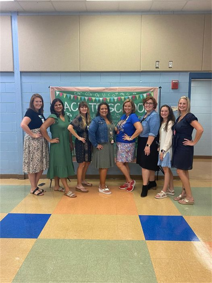 Kindergarten team left to right Mrs. Kennedy, Ms. Perez, Mrs. Cursi, Mrs. Tejeda, Mrs. Tomlin, Ms. Clark, Ms. Garner, and Mrs. Tejeda