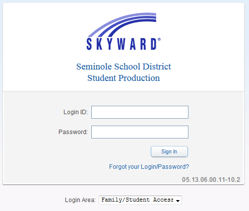 Skyward Login Screen