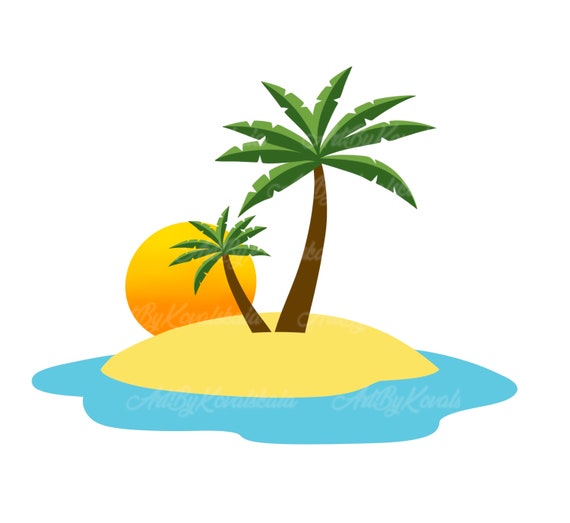 Palm Tree Clipart, Palm Tree PNG, Sunset, Island Clipart, Digital Download