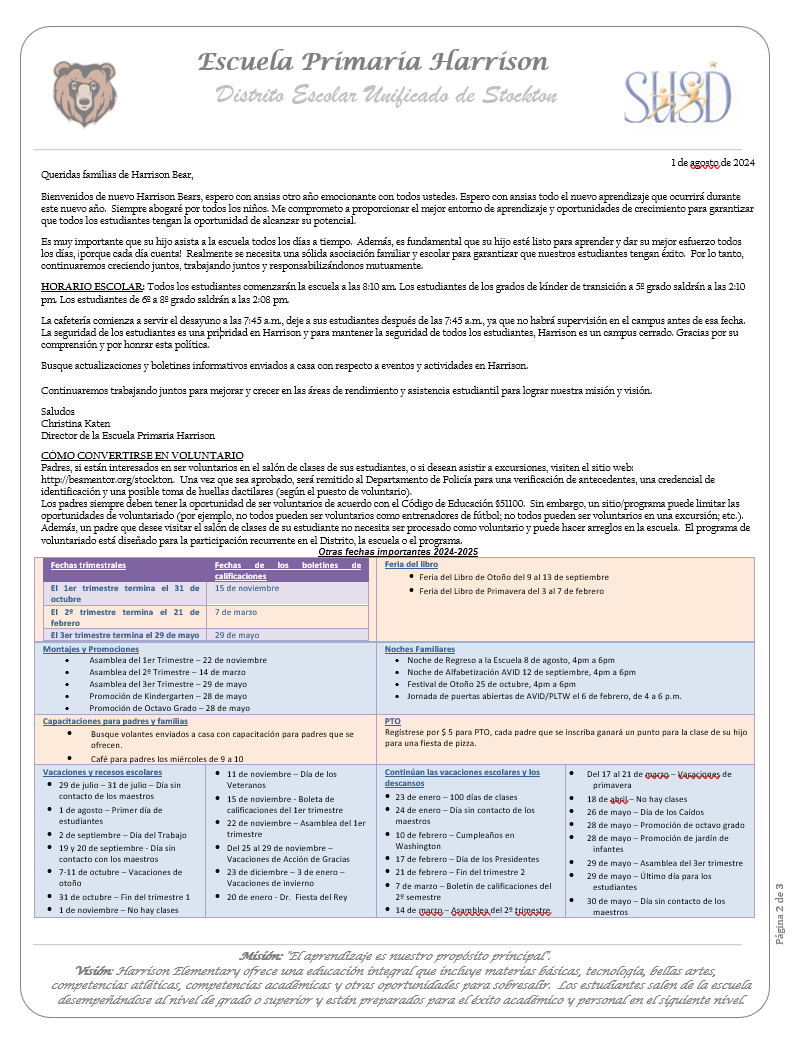  Welcome Back to School 2024-25 - Spanish