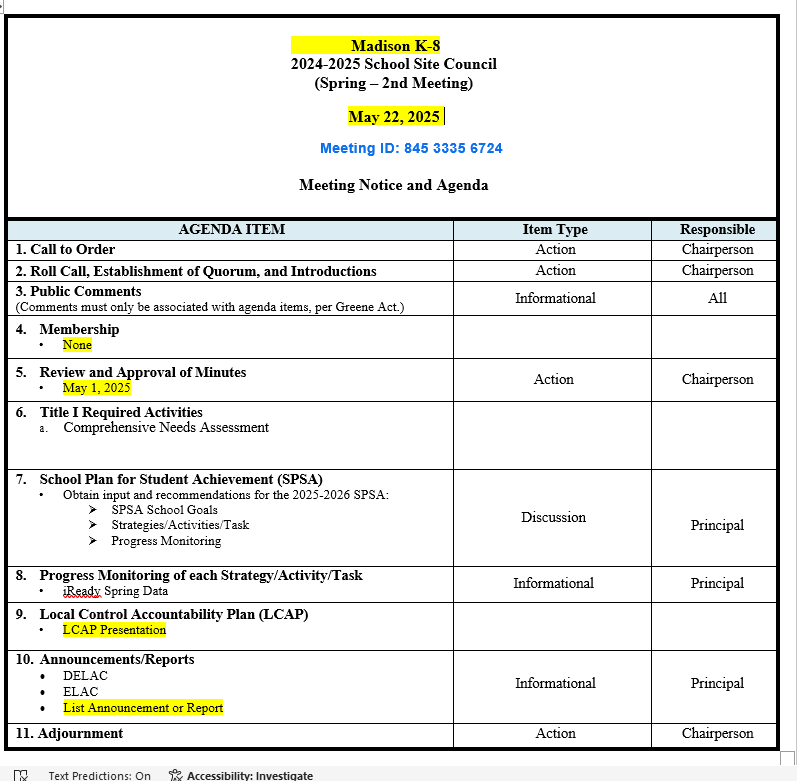  SSC Meeting on May 22nd at 3:00 PM