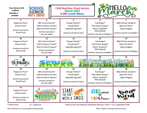 Lunch Menu March