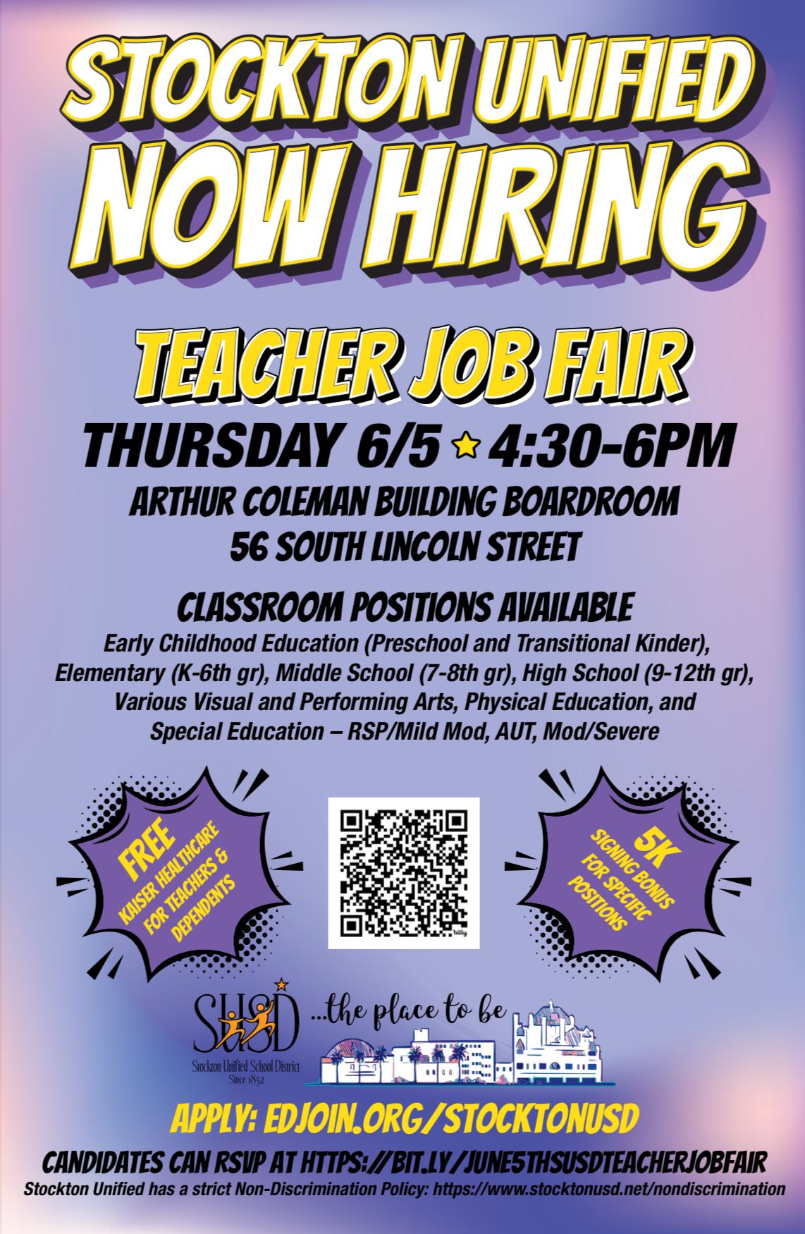 Stockton Unified is Hiring Teachers! Hiring Fair June 6th
