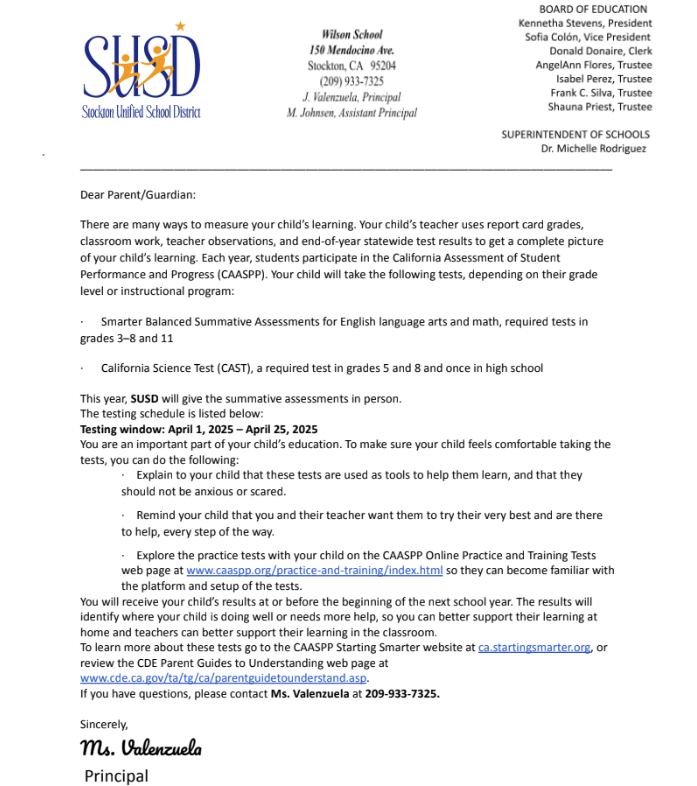  CAASPP Parent letter English
