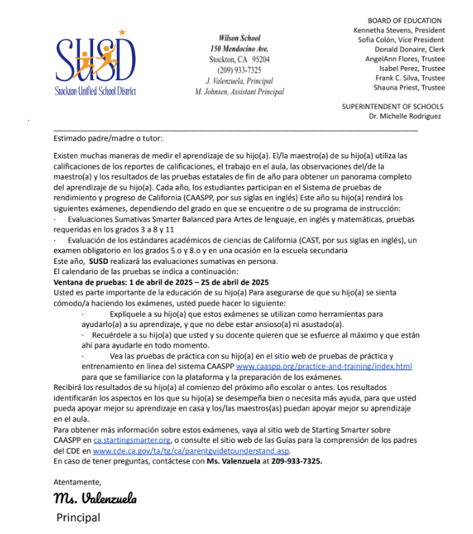  CAASPP Parent letter Spanish