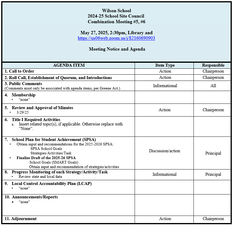  School Site Council 5/27/24