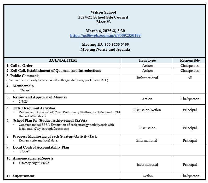  School Site Council School Site Council 3/4/25
