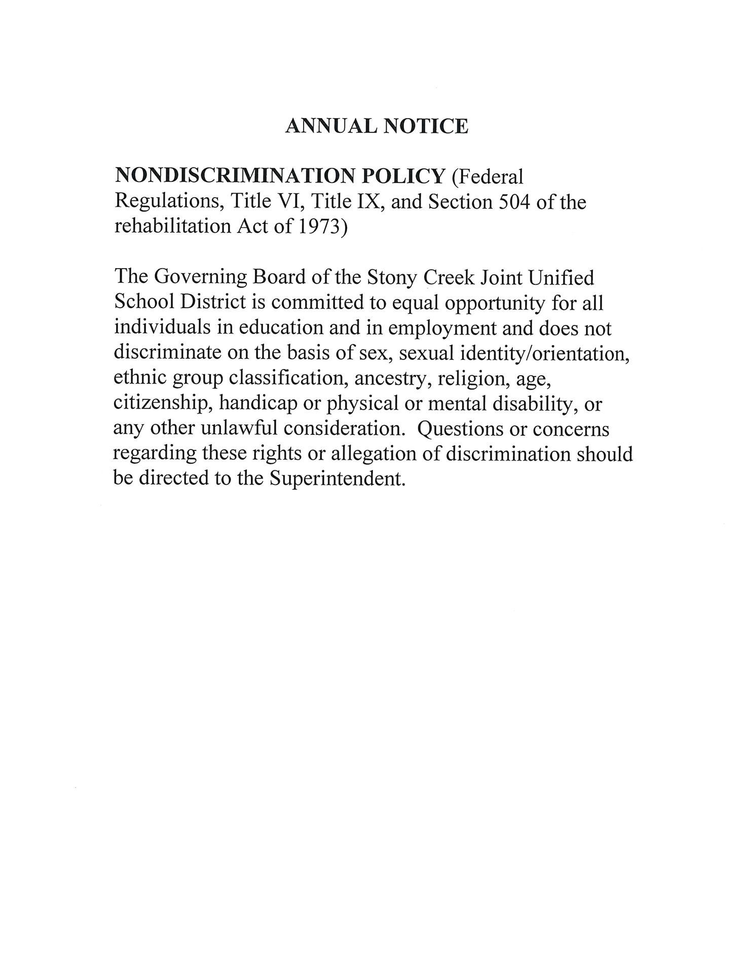 Title IX Nondiscrimination Policy