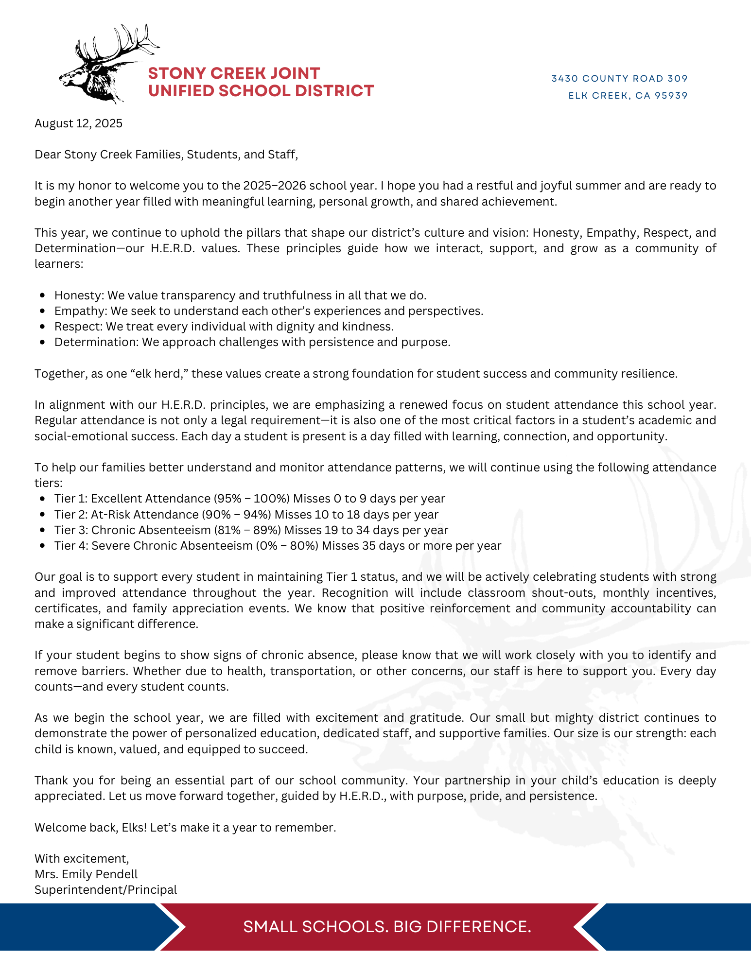 Back to school letter