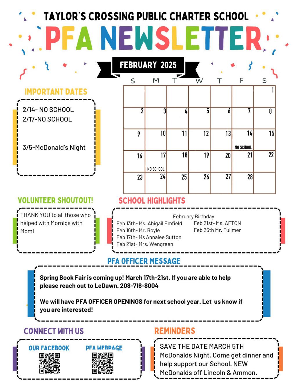 A newsletter for the school's PFA.