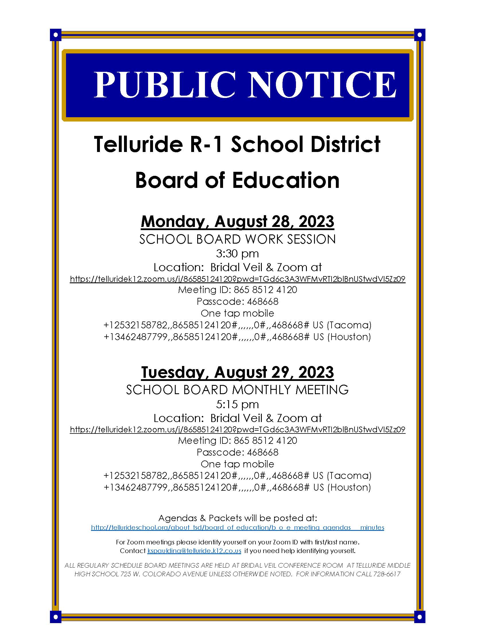 Public Notice BOE Meetings -August 2023