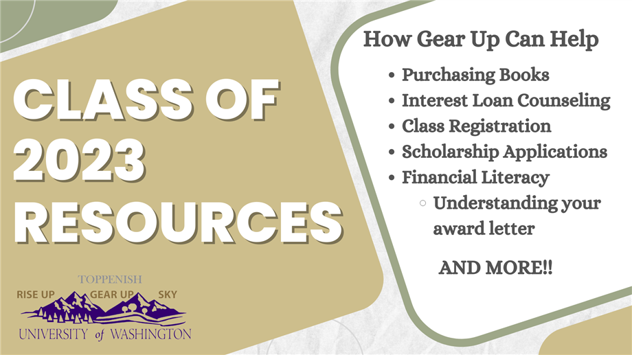 Class of 2023 Resources. How Gear Up Can Help: Purchasing College Books, Loan Counseling, Class Registration, AND MORE 