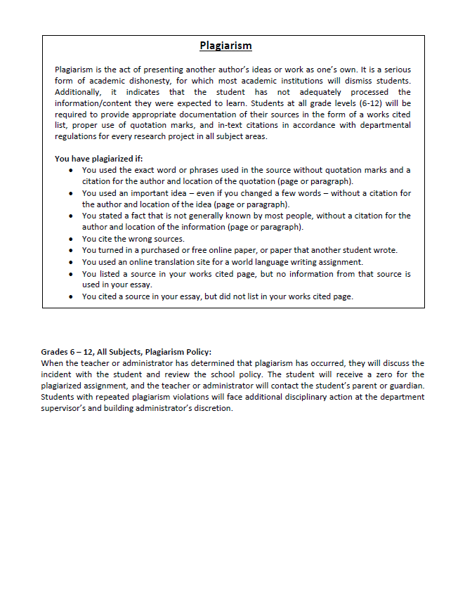 Plagiarism Policy
