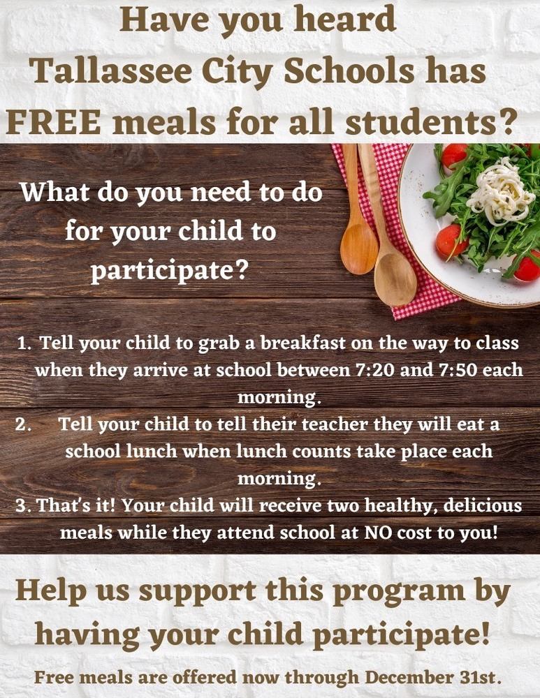 Tallassee City Schools Free Meals for Students
