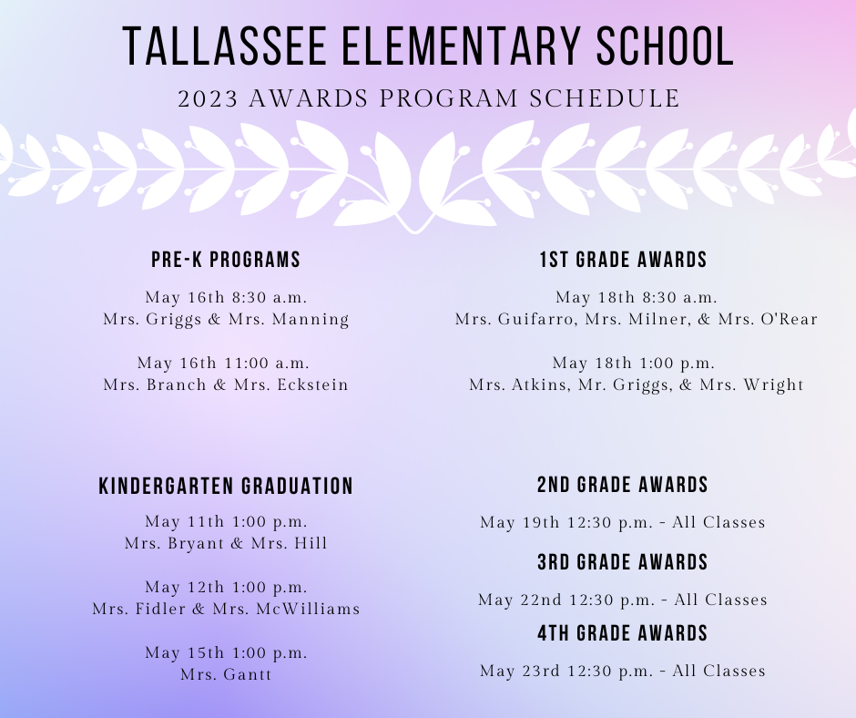 Awards Schedule - End of Year