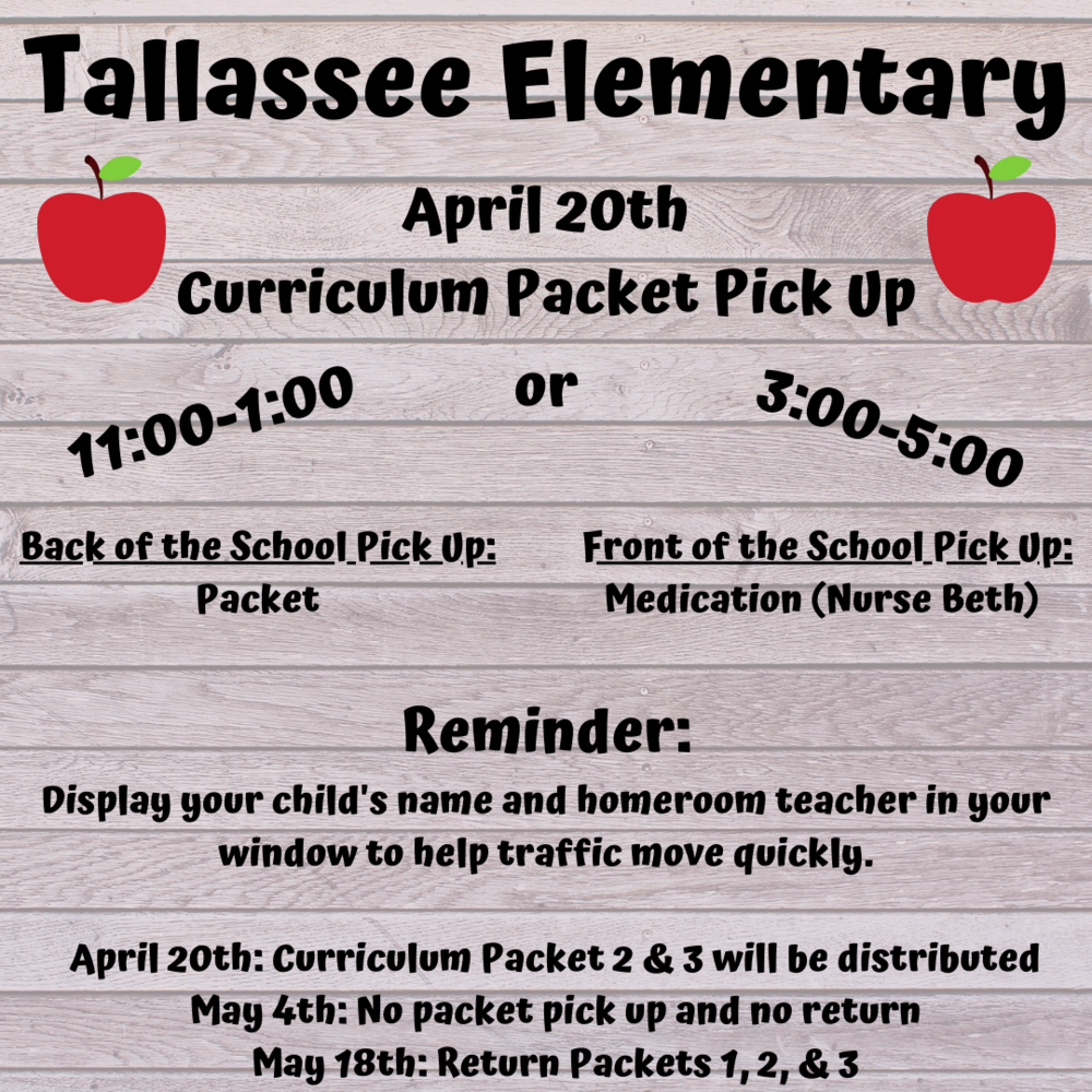 Curriculum Packet Pick Up April 20th