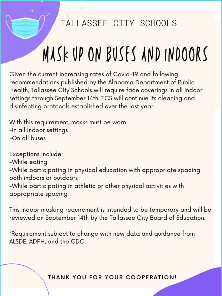 Masks to Be Worn Through 9/14