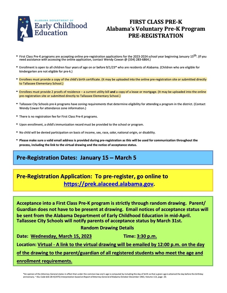 First Class Pre-K Registration