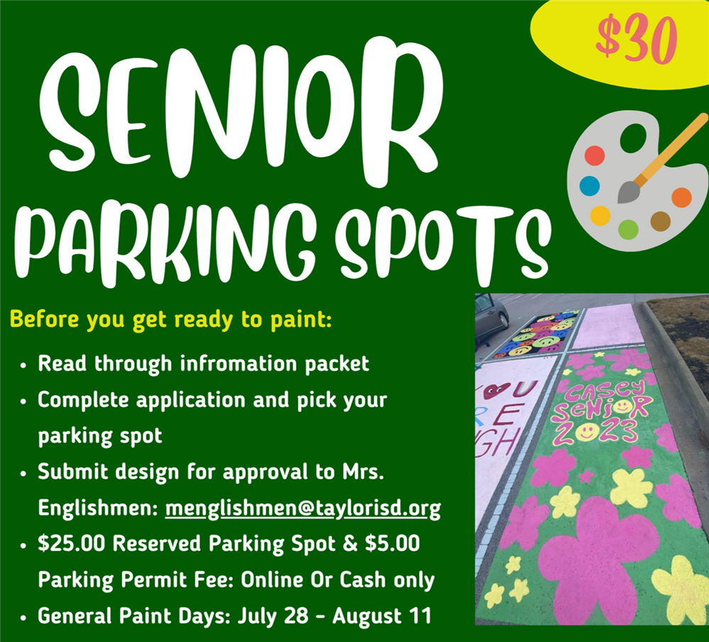 🎨 ATTENTION SENIORS! 🚗 It’s that time of year — Senior Parking Spot Season is here!