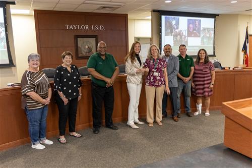 Julie Porter with Board of Trustees and Superintendent