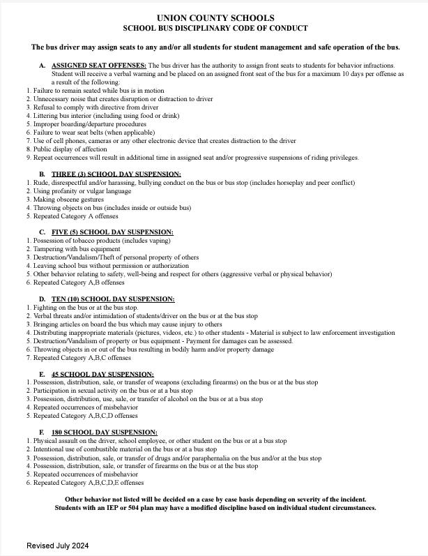 School Bus Code of Conduct