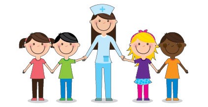 School Nurse holding hands with children