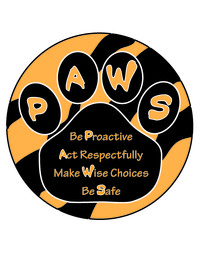 PAWS Logo: Be Proactive, Act Respectfully, Make Wise Choices, Be Safe