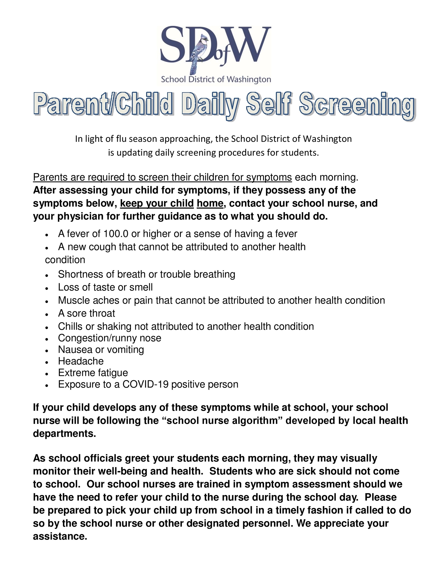 Parent-Child Self Screening Procedures