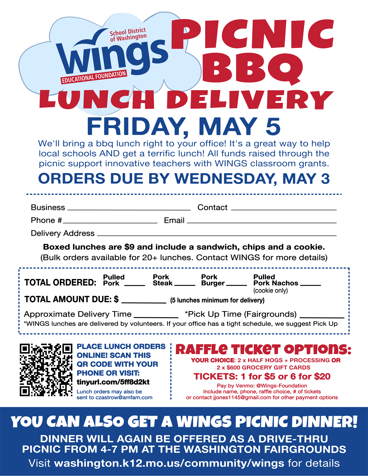 WINGS Lunch Delivery, Picnic May 5