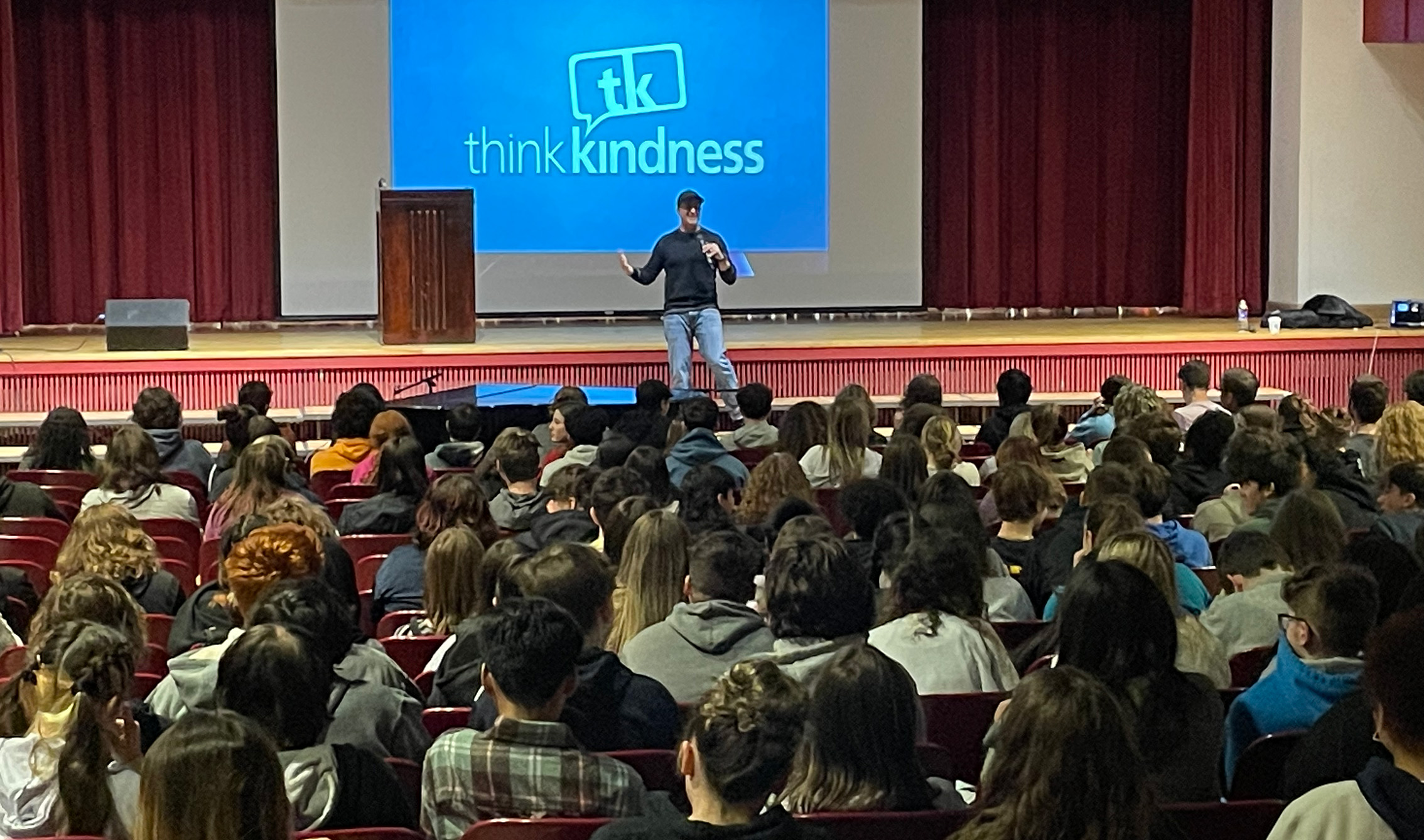 Brian Williams at school assembly