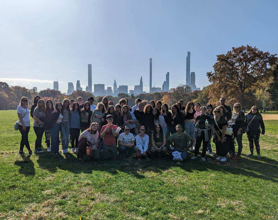 Students pose in Central Park