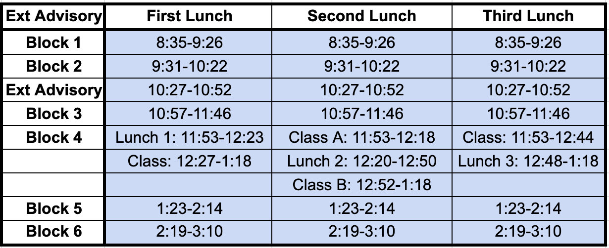 Ext Adv Bell Schedule