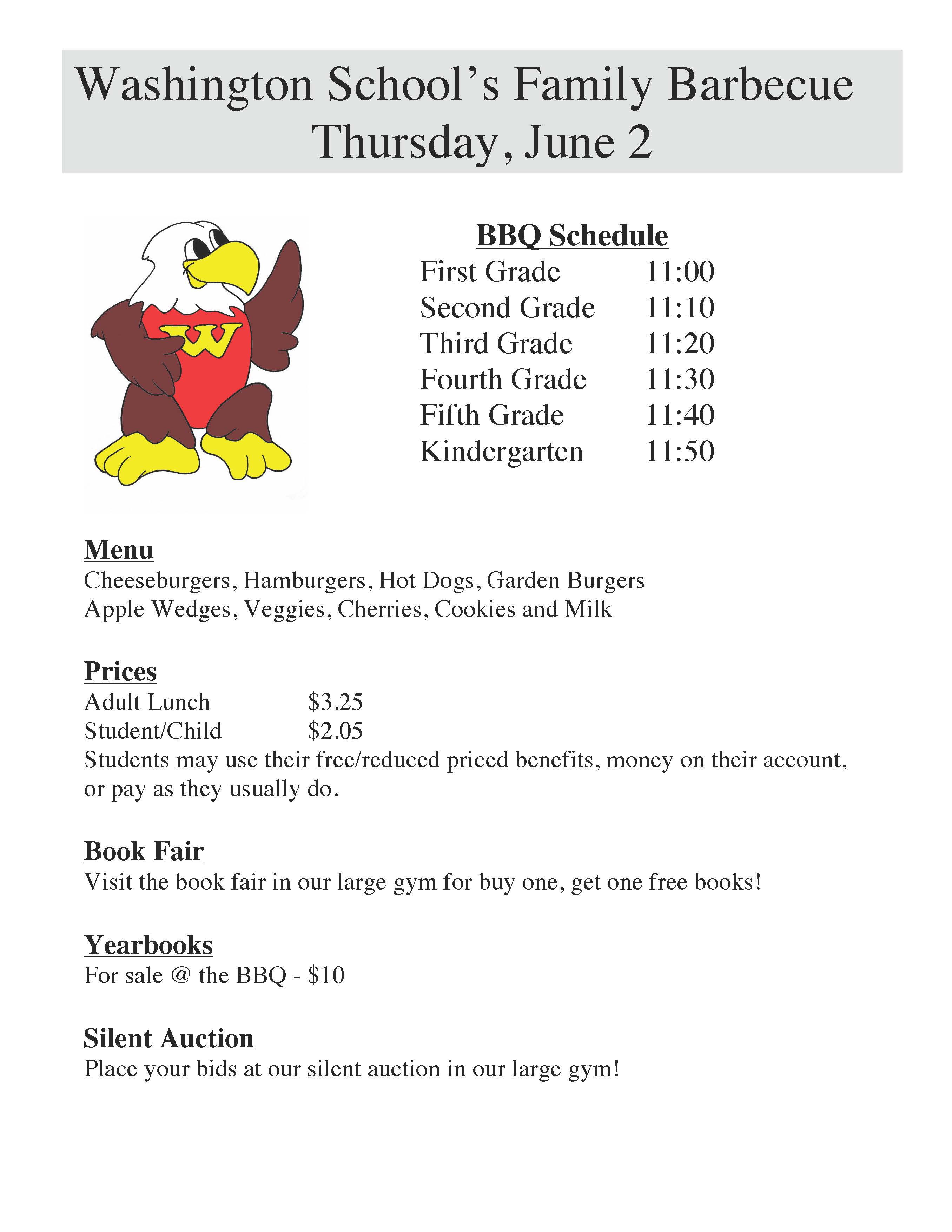 Flyer for Family BBQ, Book Fair & Silent Auction