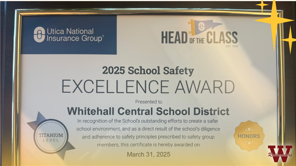  Whitehall Central School District Receives School Safety Excellence Award