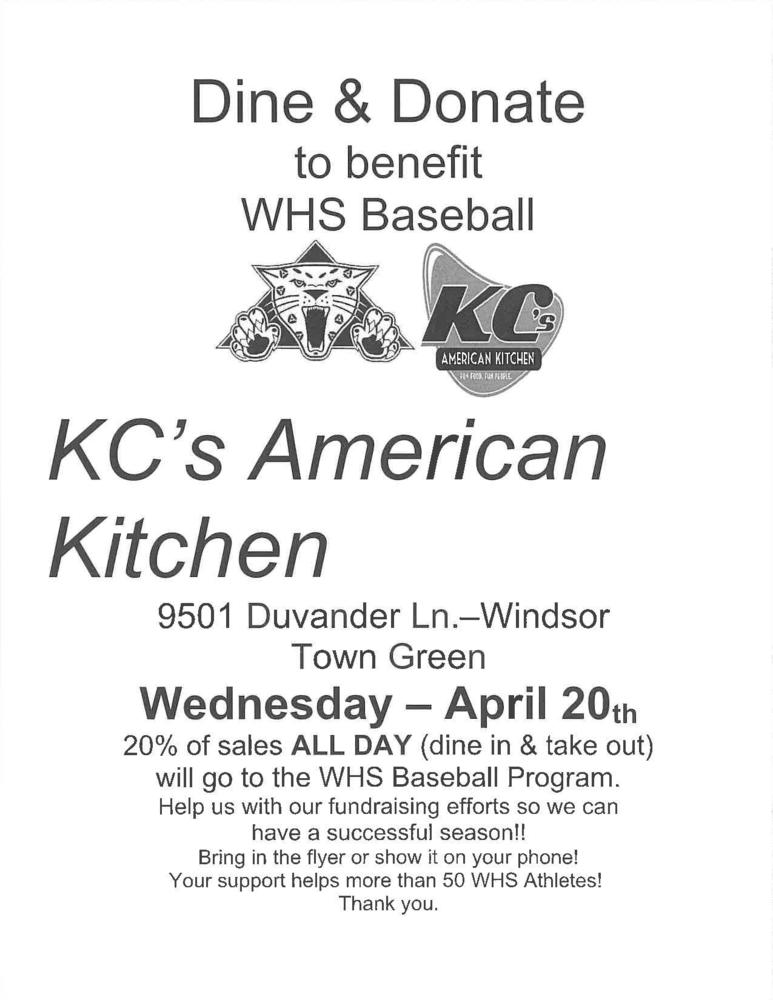 WHS Baseball - Dine And Donate Fyler