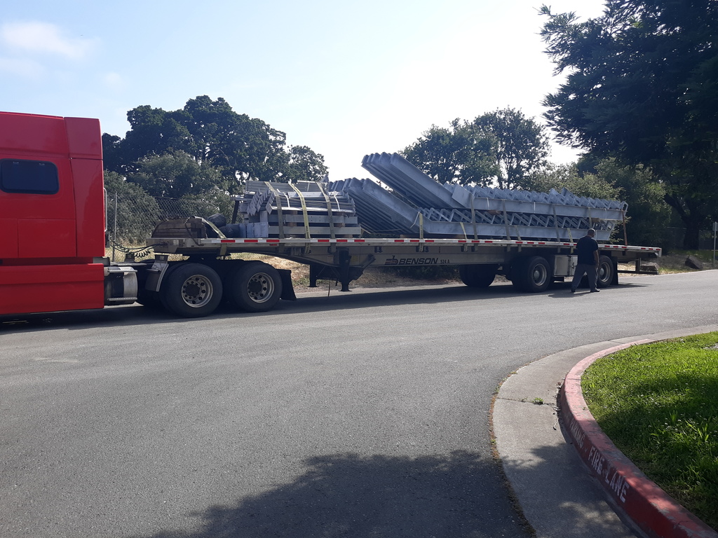 Truck with steel for the new bleachers