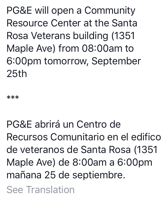 Announcement of PG& E Assistance Center